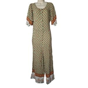 GIGIO Jumpsuit Women S Green Floral Boho Wide Leg Button Front Pockets Bohemian